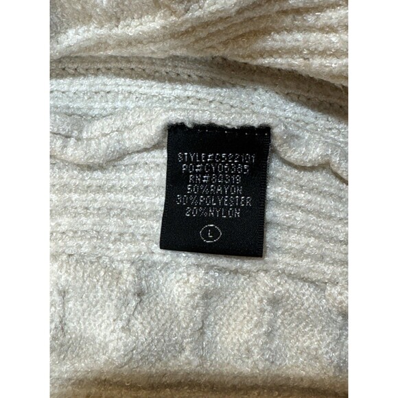 Cyrus Open Front Cable Knit Cardigan Sweater Cream Ivory Size L Long Cozy - Picture 8 of 8
